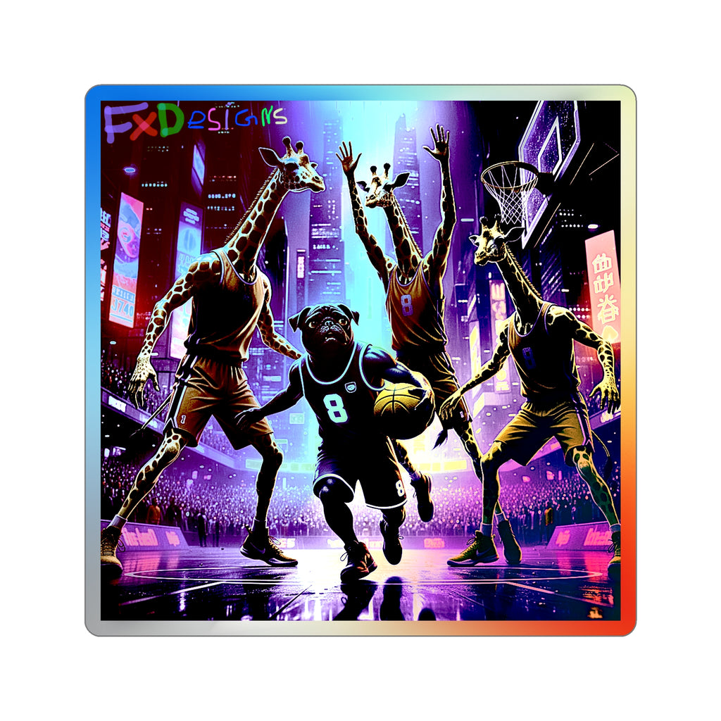 Holographic Basketball Sticker — Neon City Animal Hoops Die-Cut Sticker
