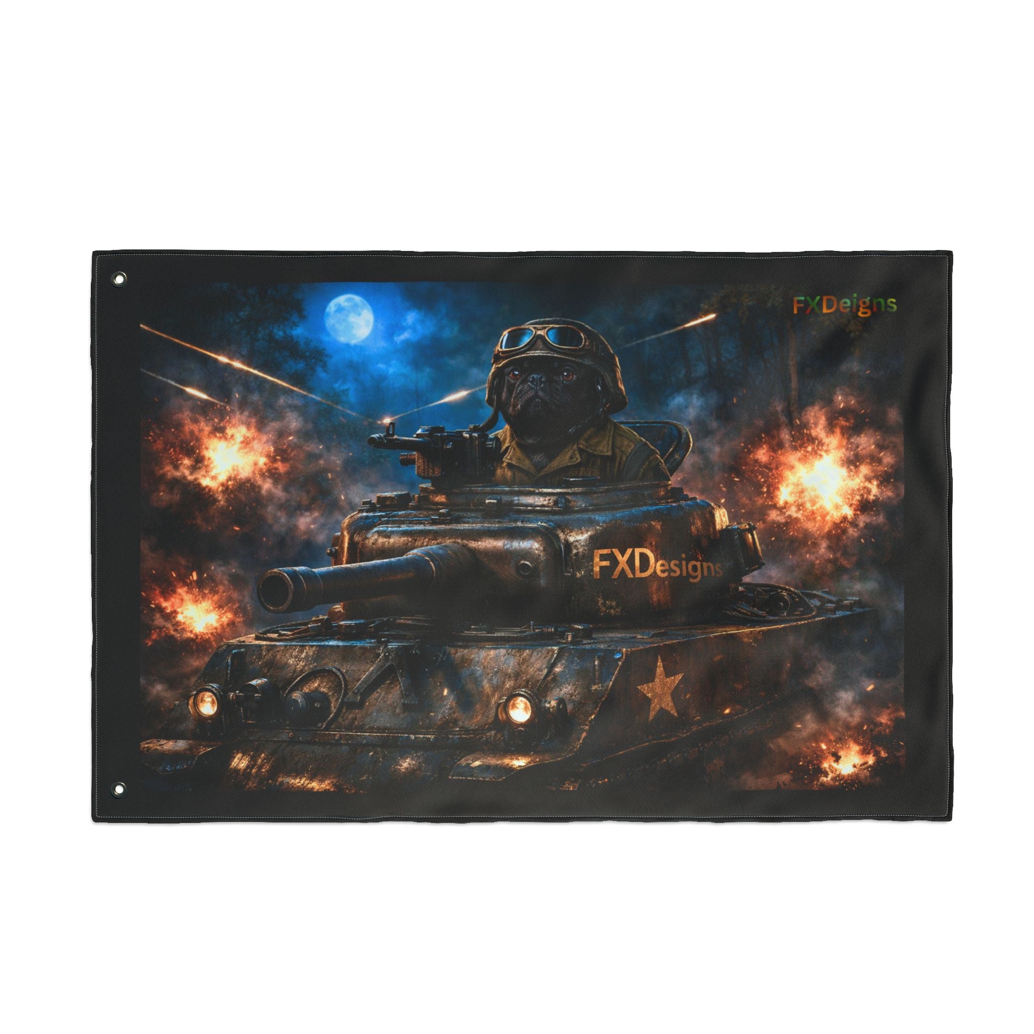 Battle Tank Double-Sided Flag – Military Tank Night Combat Decor
