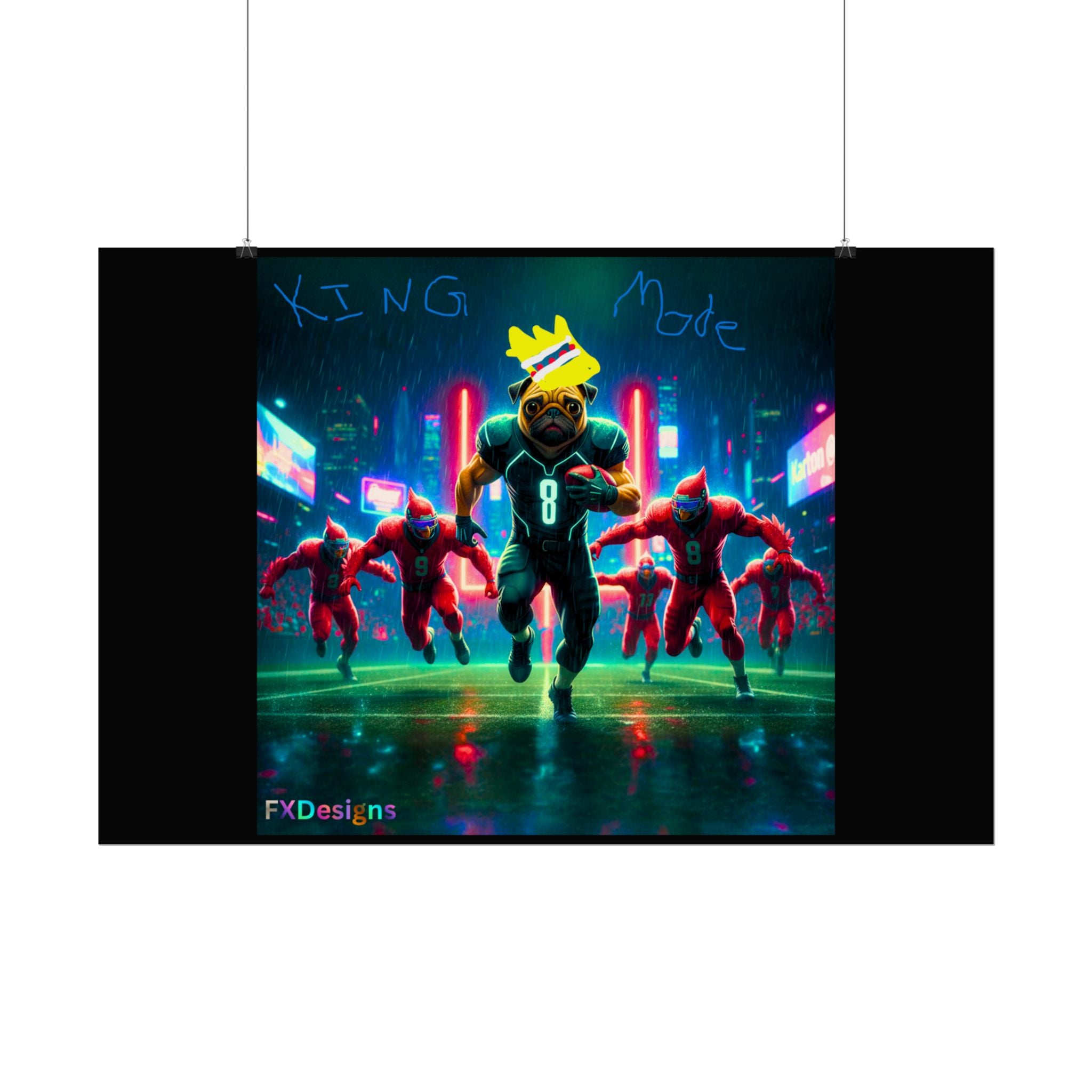 Rolled Poster — 'King Mode' Cyberpunk Football Bear Art Print