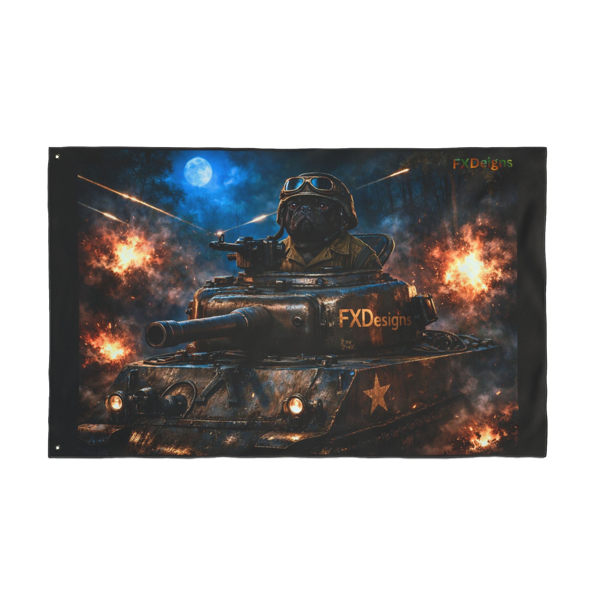 Battle Tank Double-Sided Flag – Military Tank Night Combat Decor
