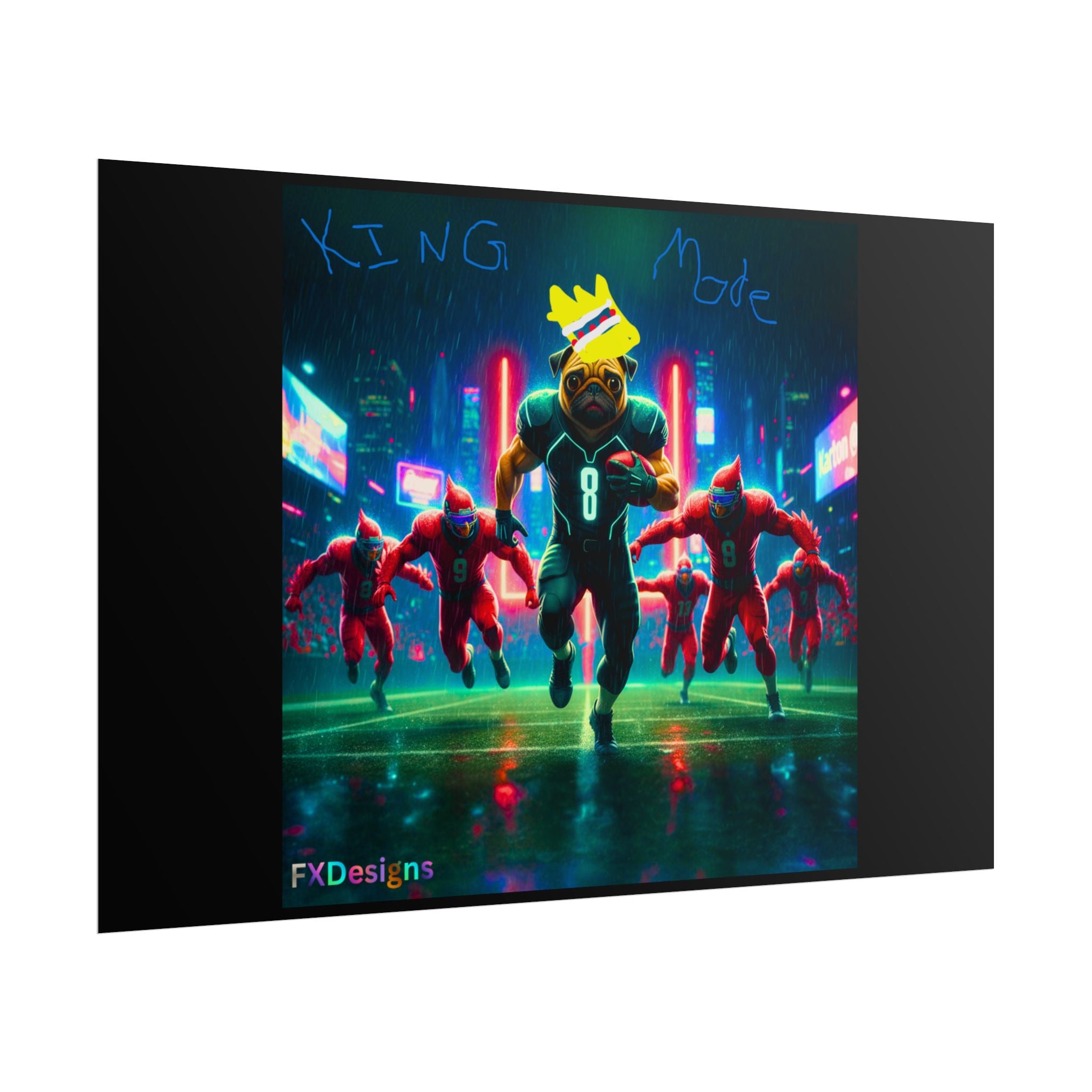 Rolled Poster — 'King Mode' Cyberpunk Football Bear Art Print