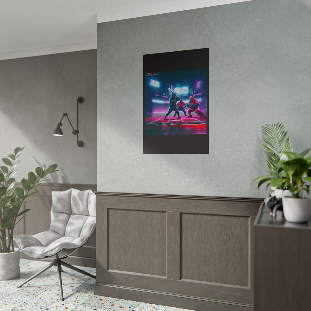 Neon Cyberpunk Baseball Poster — Futuristic Nightcity Sports Wall Art