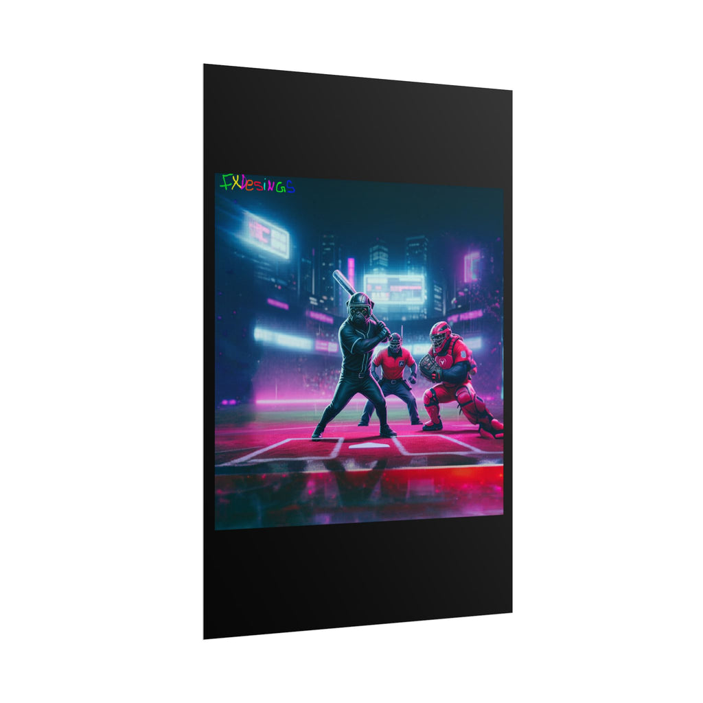Neon Cyberpunk Baseball Poster — Futuristic Nightcity Sports Wall Art