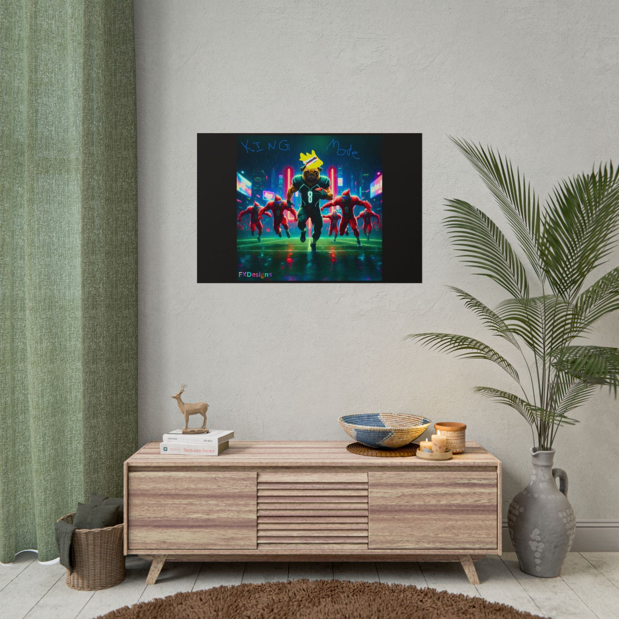 Rolled Poster — 'King Mode' Cyberpunk Football Bear Art Print