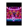Rolled Poster — Neon Soccer Pug Mascot with Lions Stadium Art