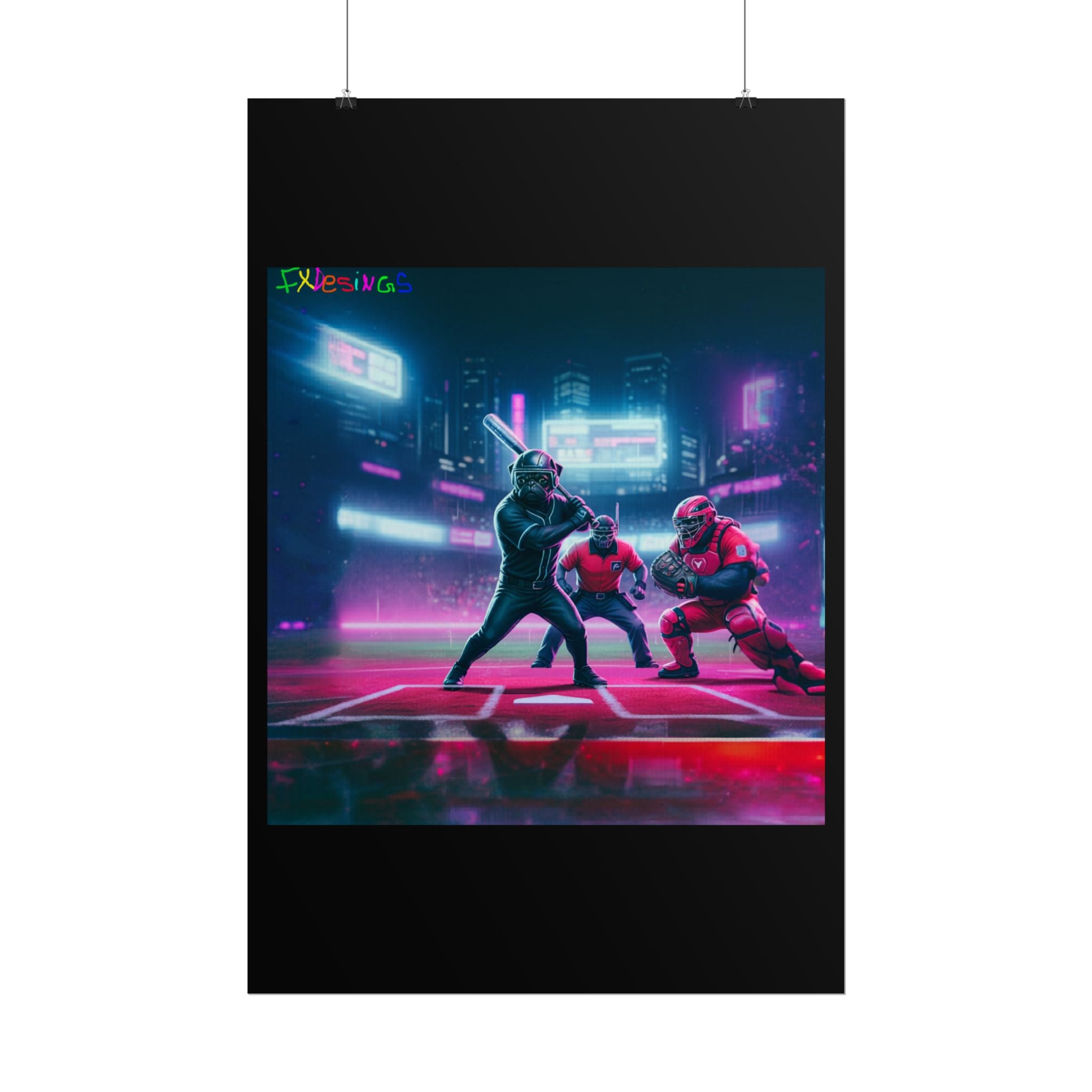 Neon Cyberpunk Baseball Poster — Futuristic Nightcity Sports Wall Art