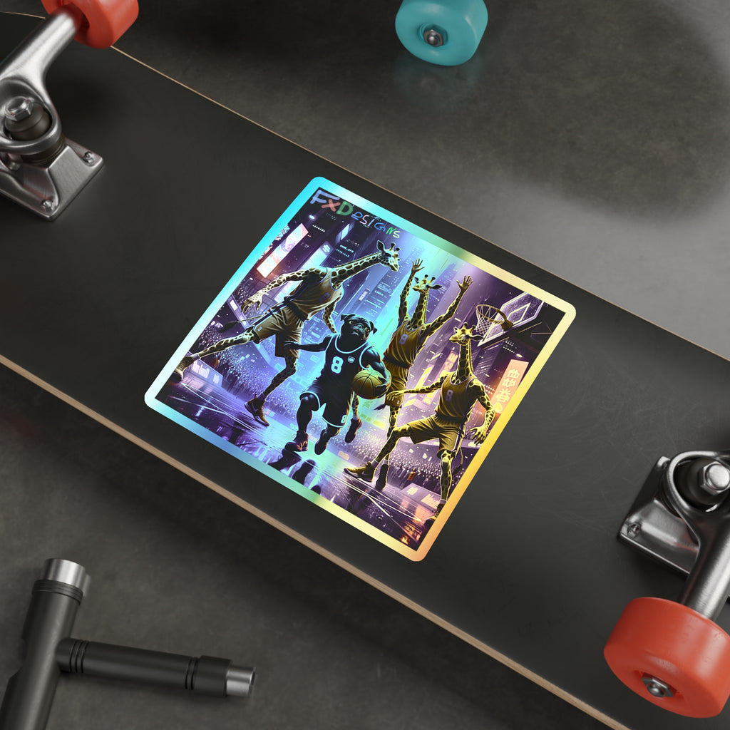 Holographic Basketball Sticker — Neon City Animal Hoops Die-Cut Sticker