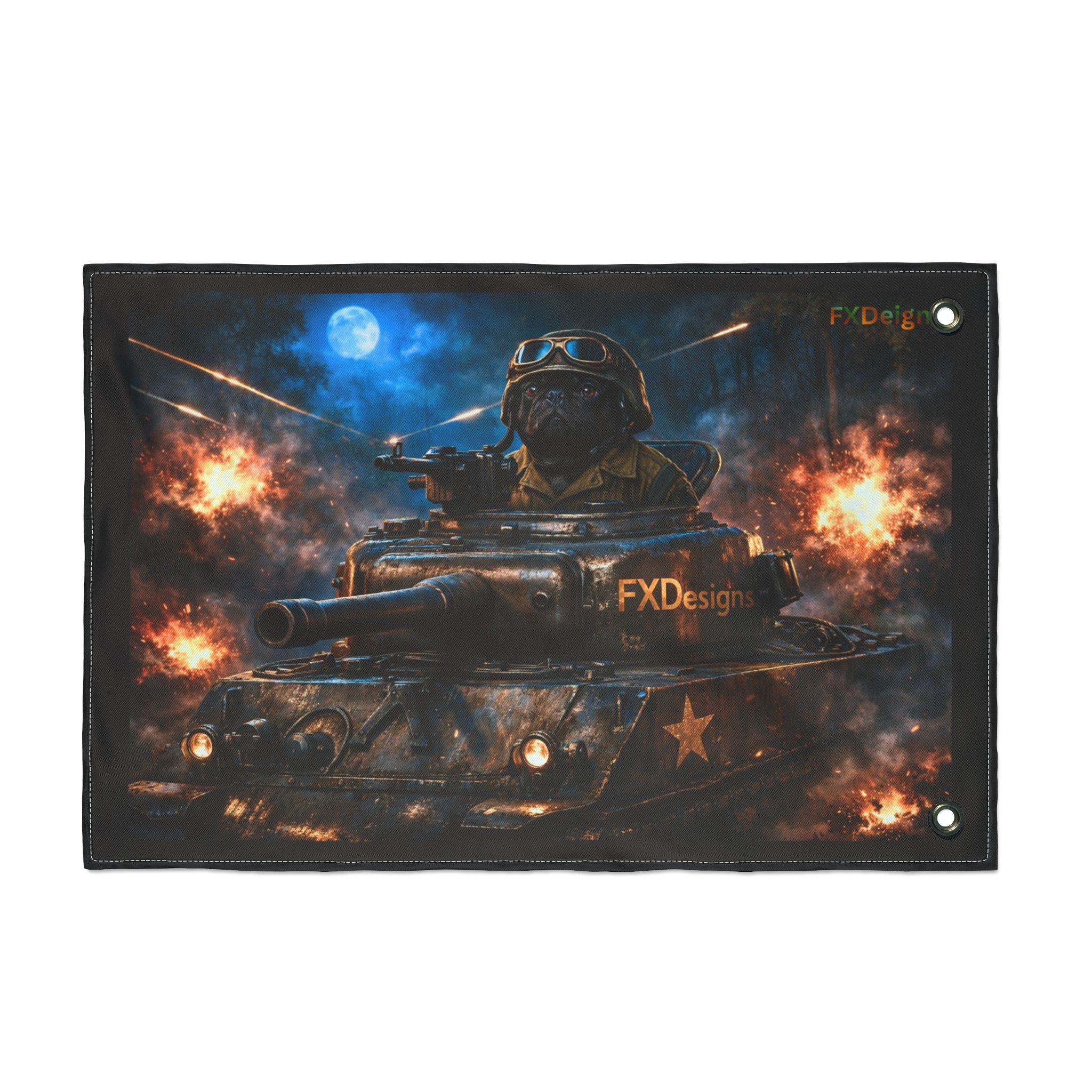 Battle Tank Double-Sided Flag – Military Tank Night Combat Decor
