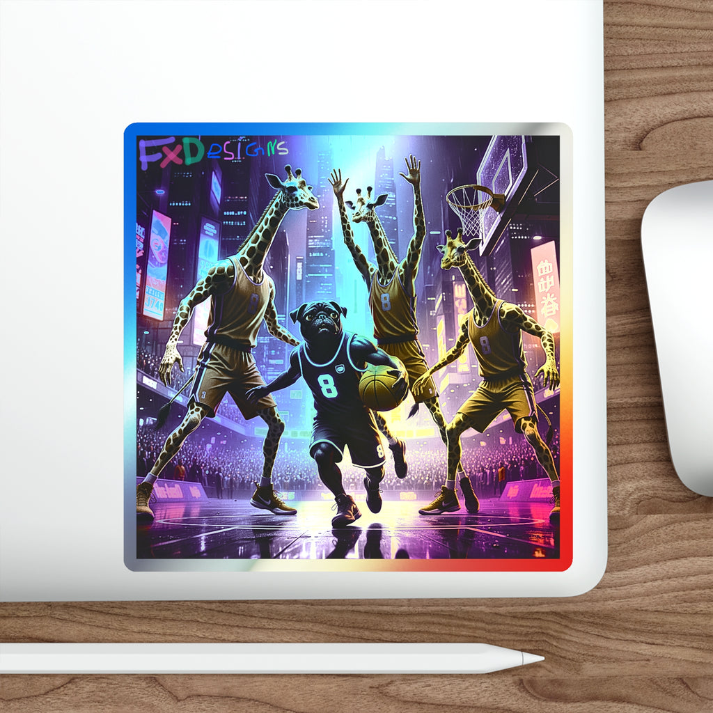 Holographic Basketball Sticker — Neon City Animal Hoops Die-Cut Sticker
