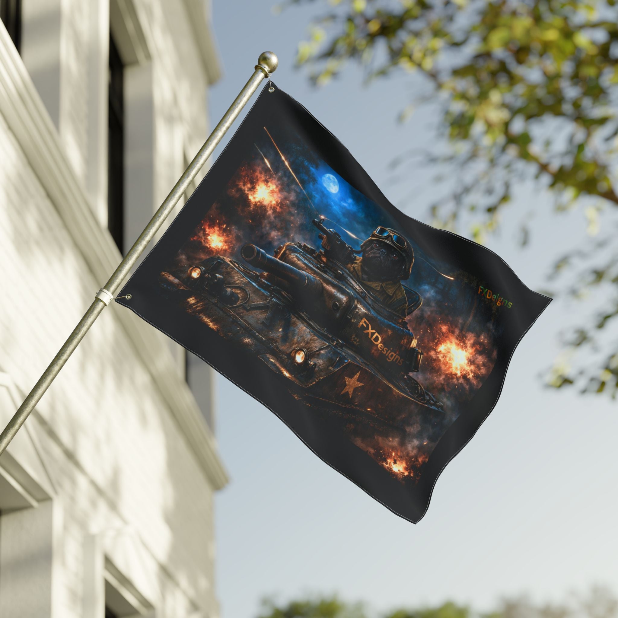 Battle Tank Double-Sided Flag – Military Tank Night Combat Decor