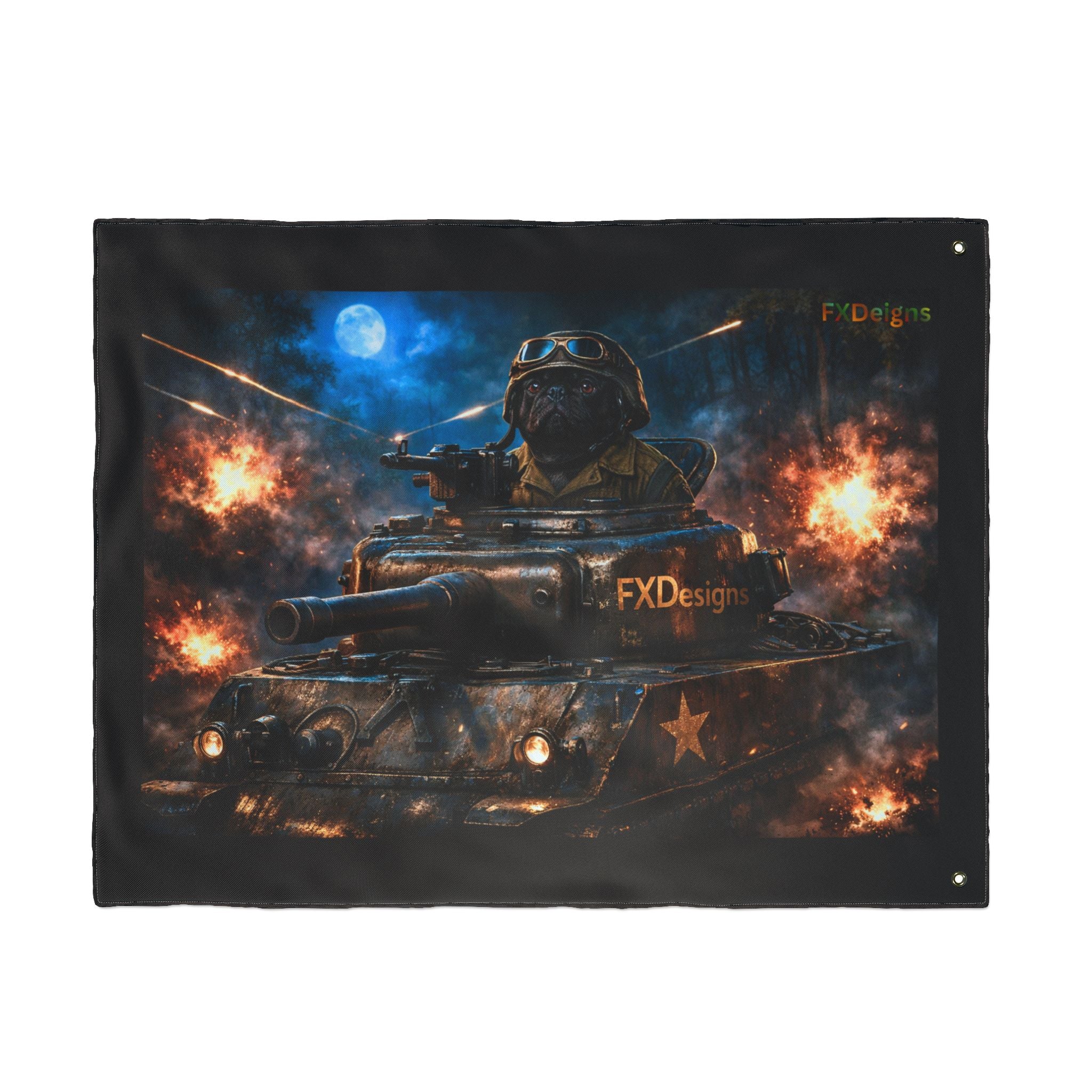 Battle Tank Double-Sided Flag – Military Tank Night Combat Decor