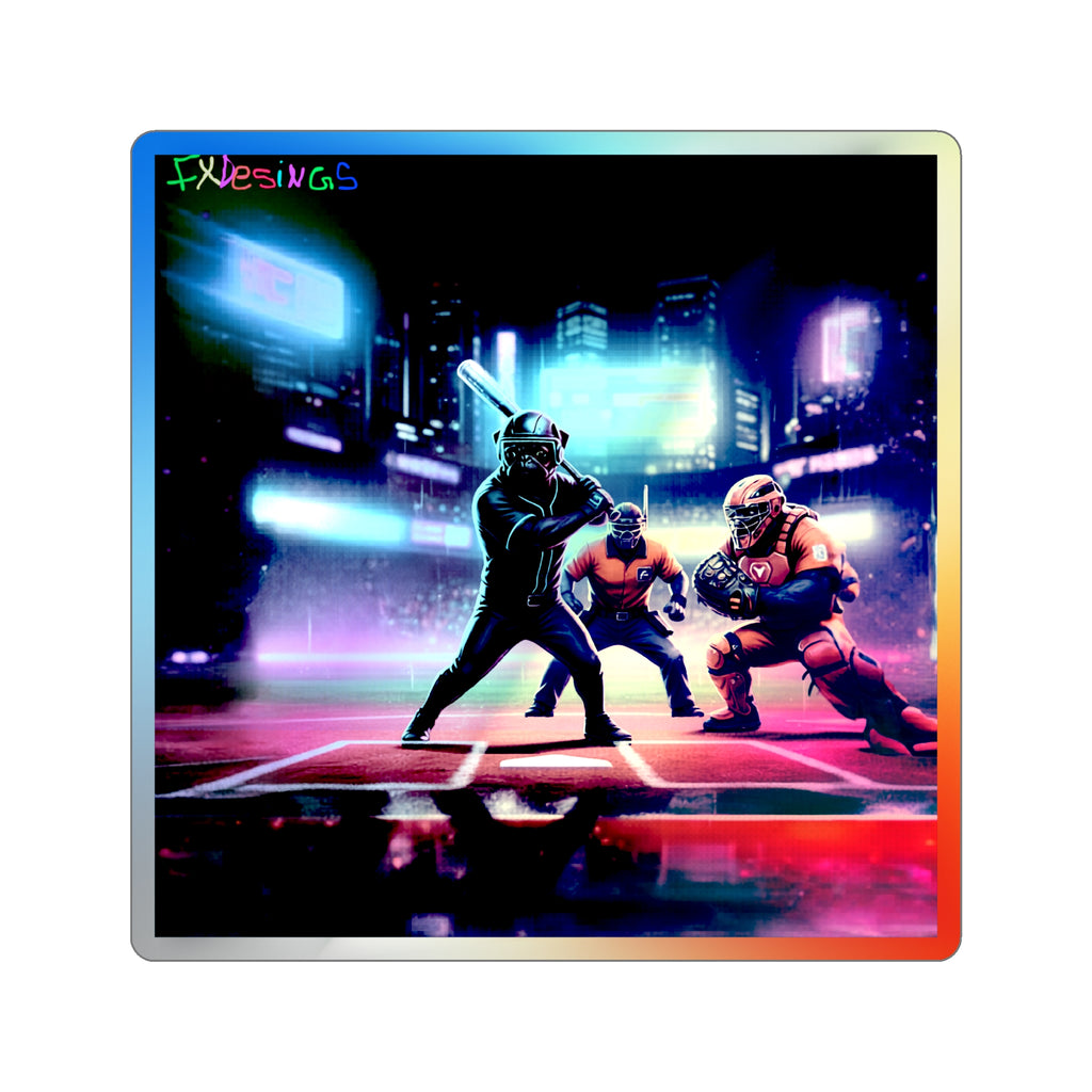 Holographic Die-Cut Sticker — Neon Cyberpunk Football Scene