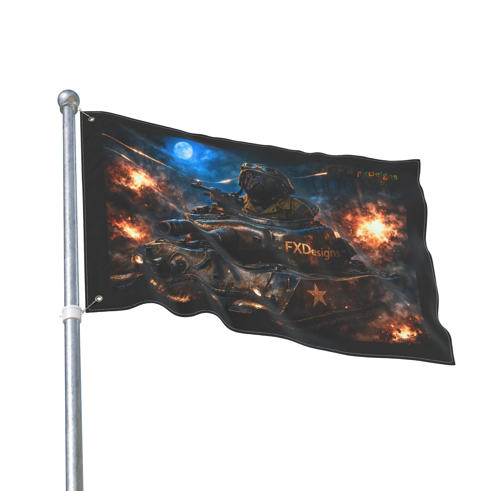 Battle Tank Double-Sided Flag – Military Tank Night Combat Decor