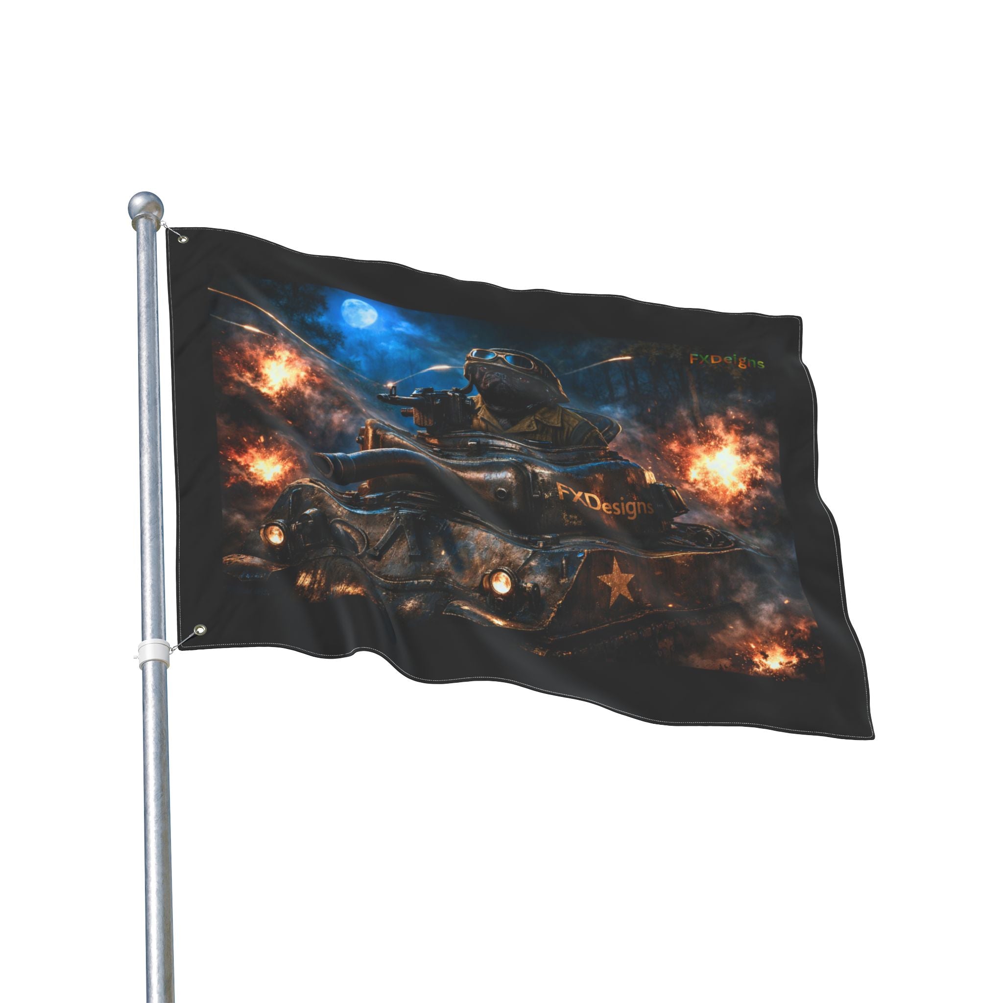 Battle Tank Double-Sided Flag – Military Tank Night Combat Decor
