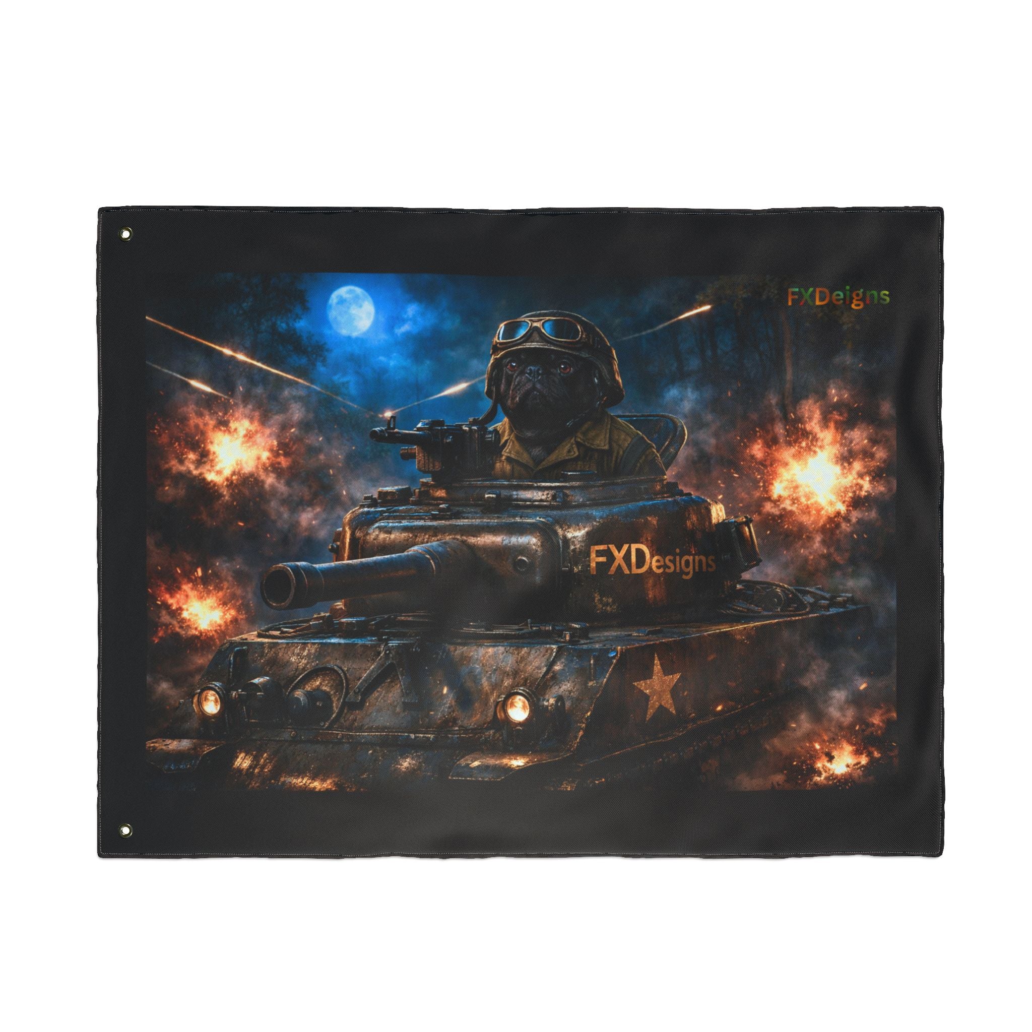 Battle Tank Double-Sided Flag – Military Tank Night Combat Decor