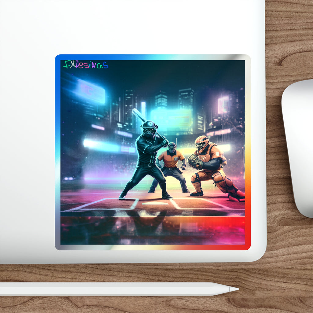 Holographic Die-Cut Sticker — Neon Cyberpunk Football Scene