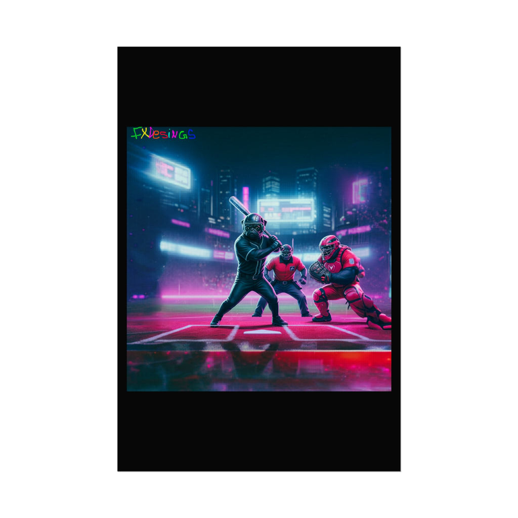Neon Cyberpunk Baseball Poster — Futuristic Nightcity Sports Wall Art