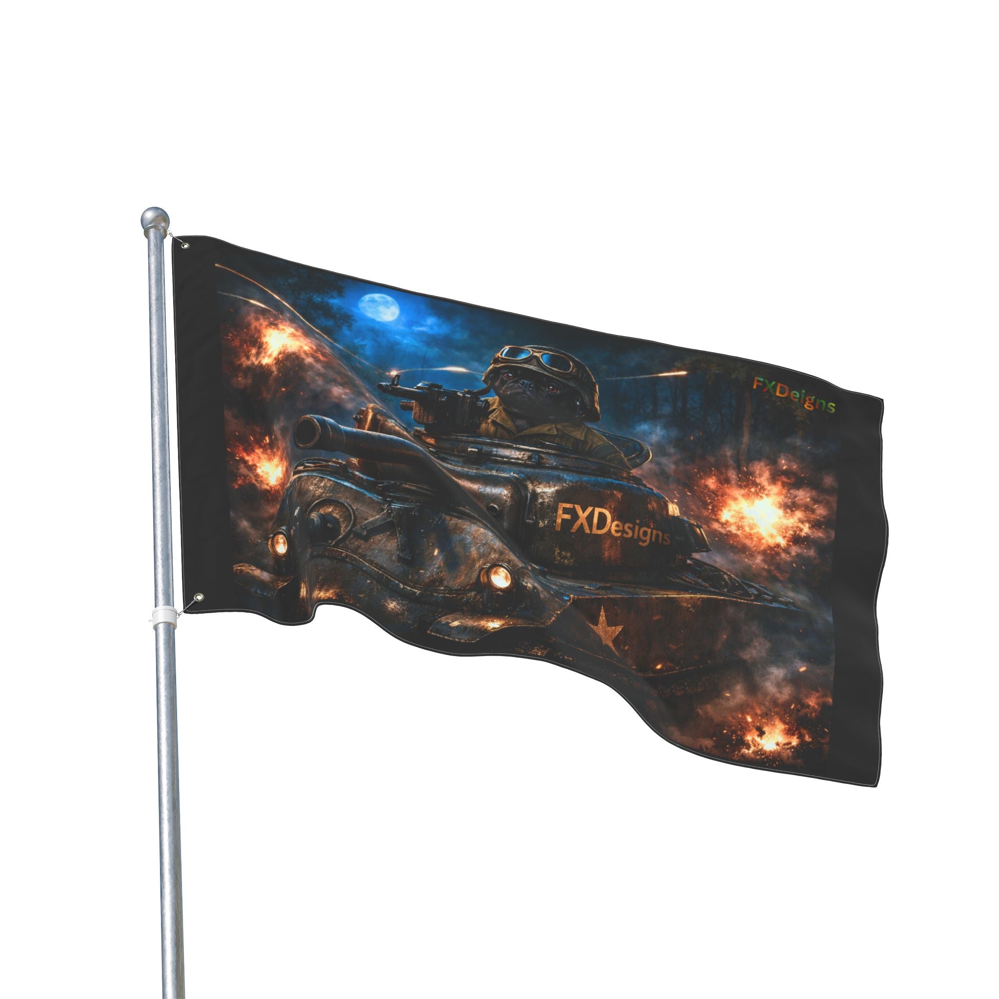 Battle Tank Double-Sided Flag – Military Tank Night Combat Decor