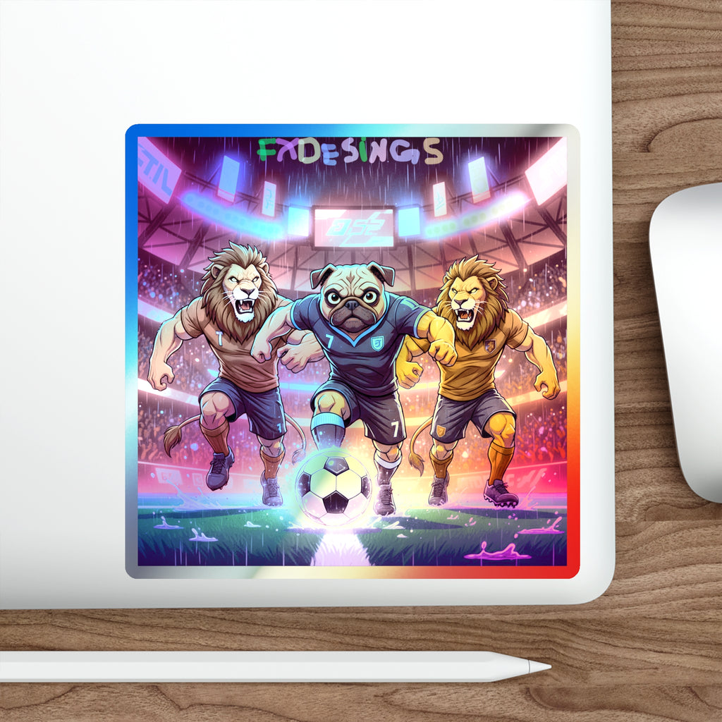 Holographic Soccer Pug & Lions Die-Cut Sticker