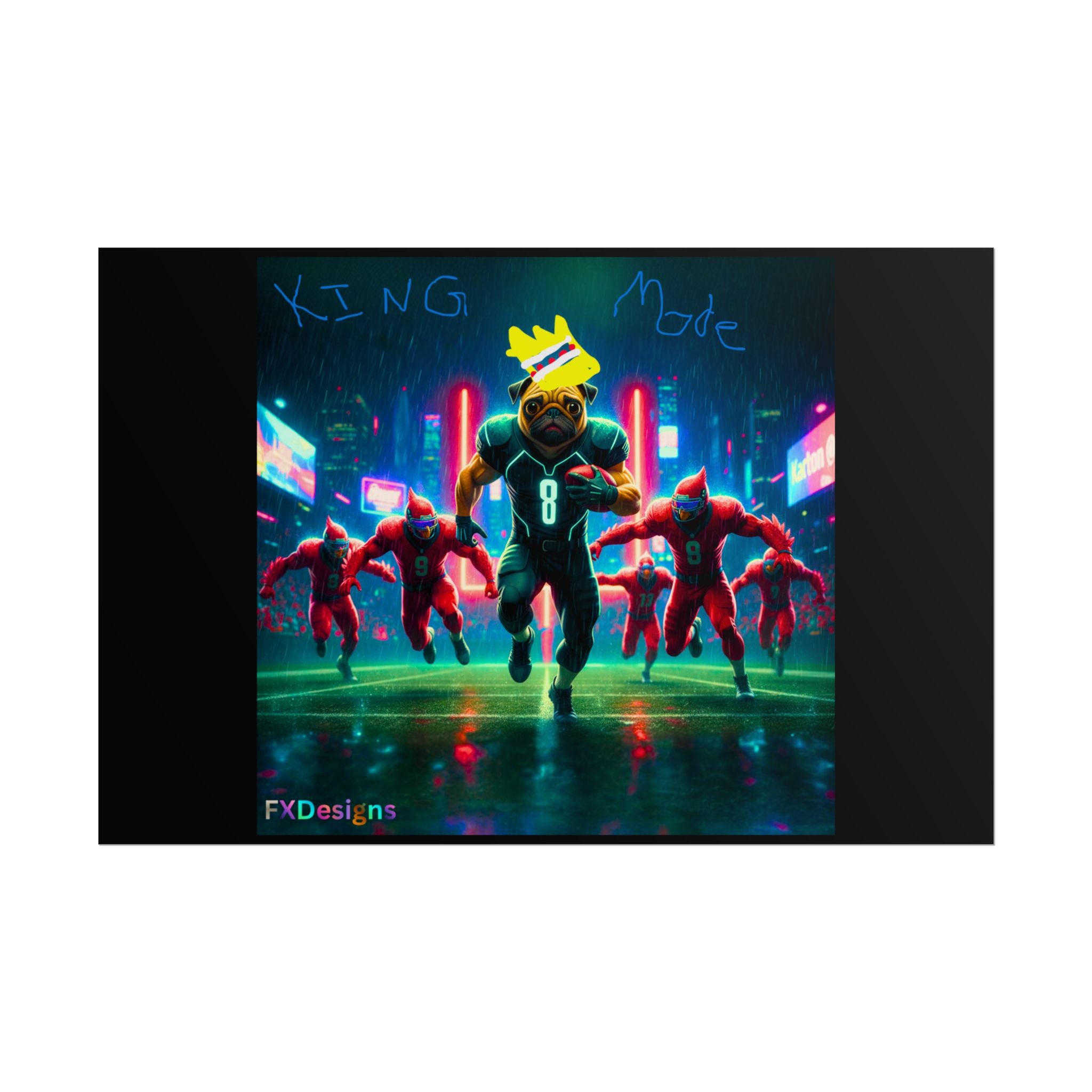 Rolled Poster — 'King Mode' Cyberpunk Football Bear Art Print