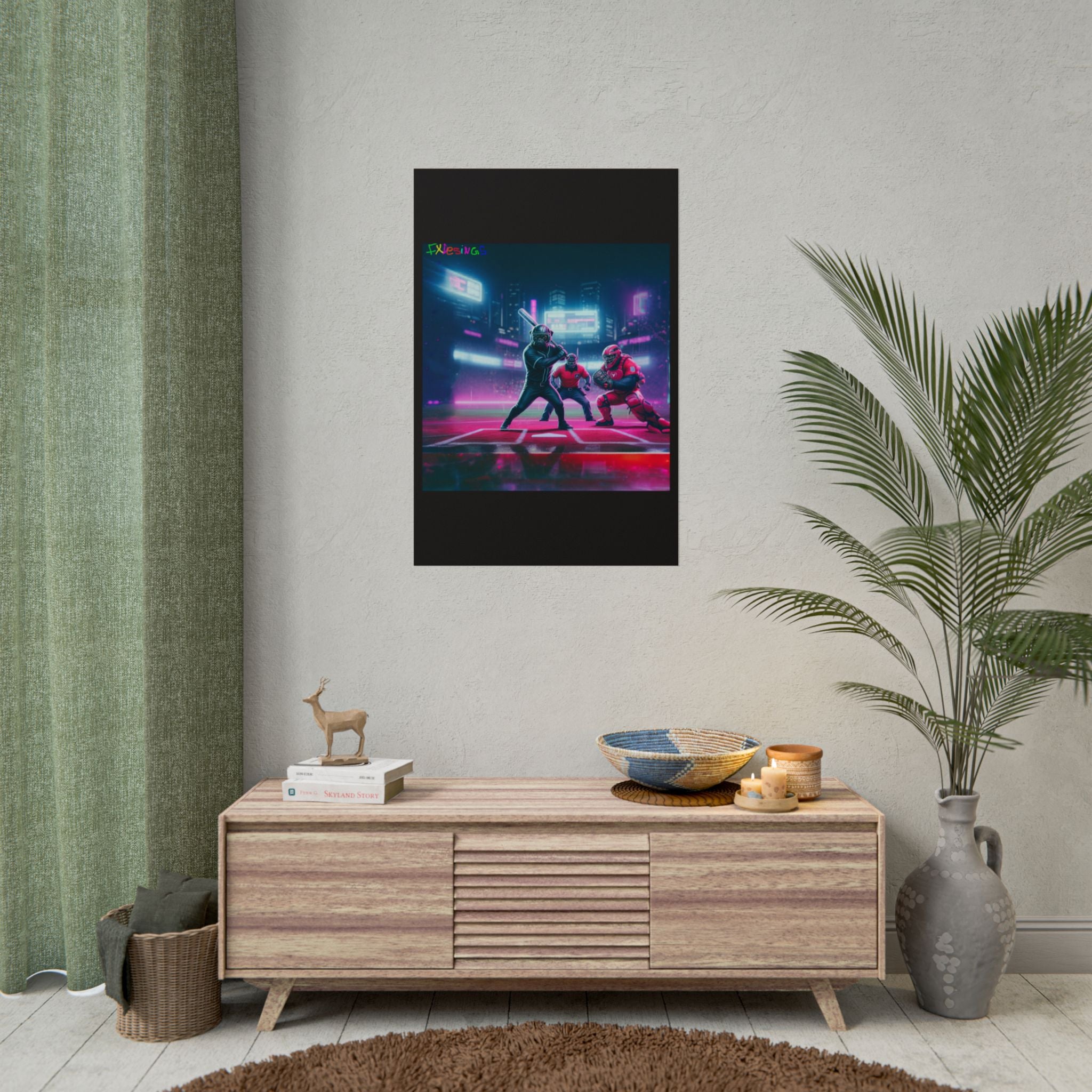 Neon Cyberpunk Baseball Poster — Futuristic Nightcity Sports Wall Art