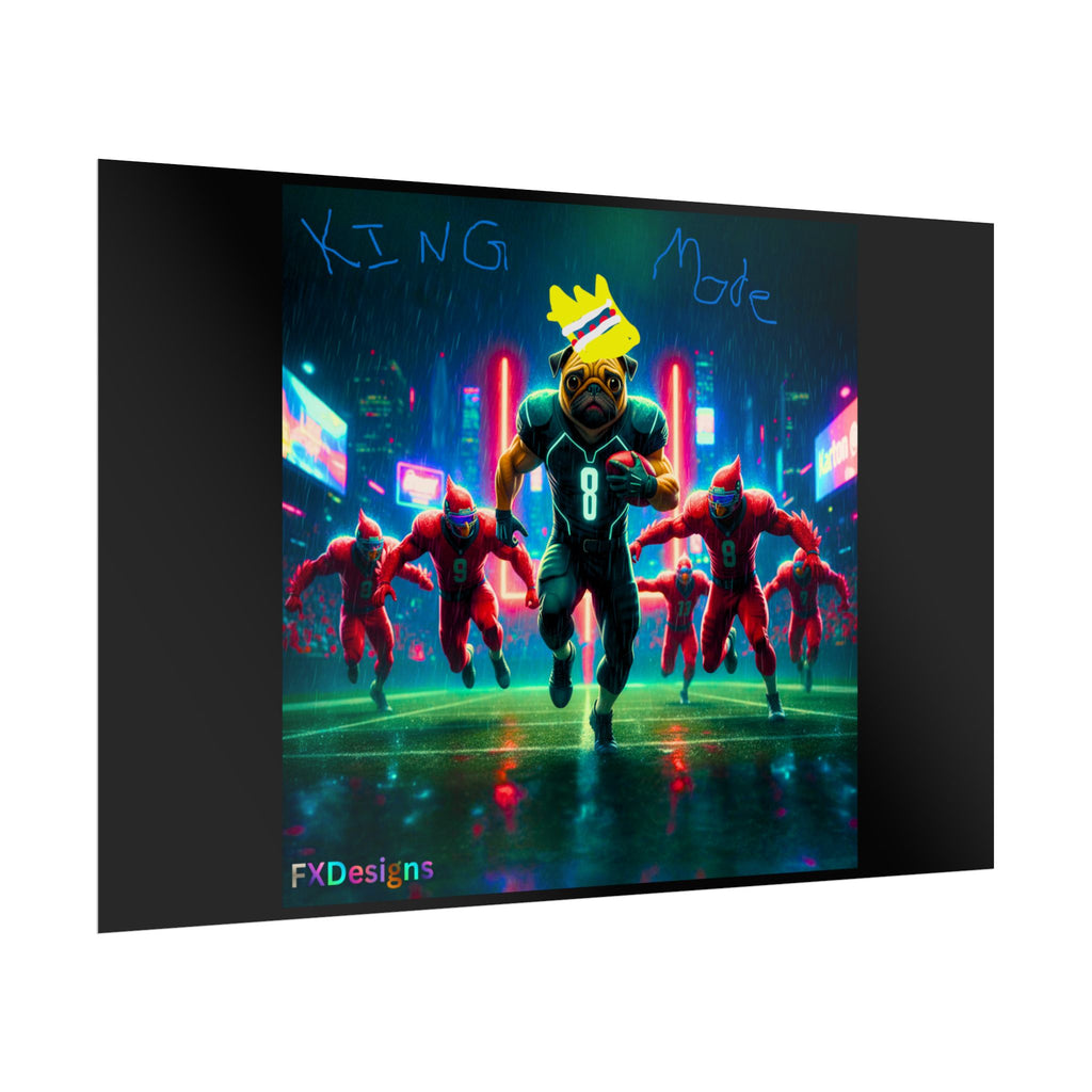 Rolled Poster — 'King Mode' Cyberpunk Football Bear Art Print