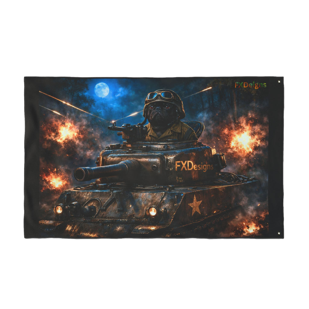 Battle Tank Double-Sided Flag – Military Tank Night Combat Decor