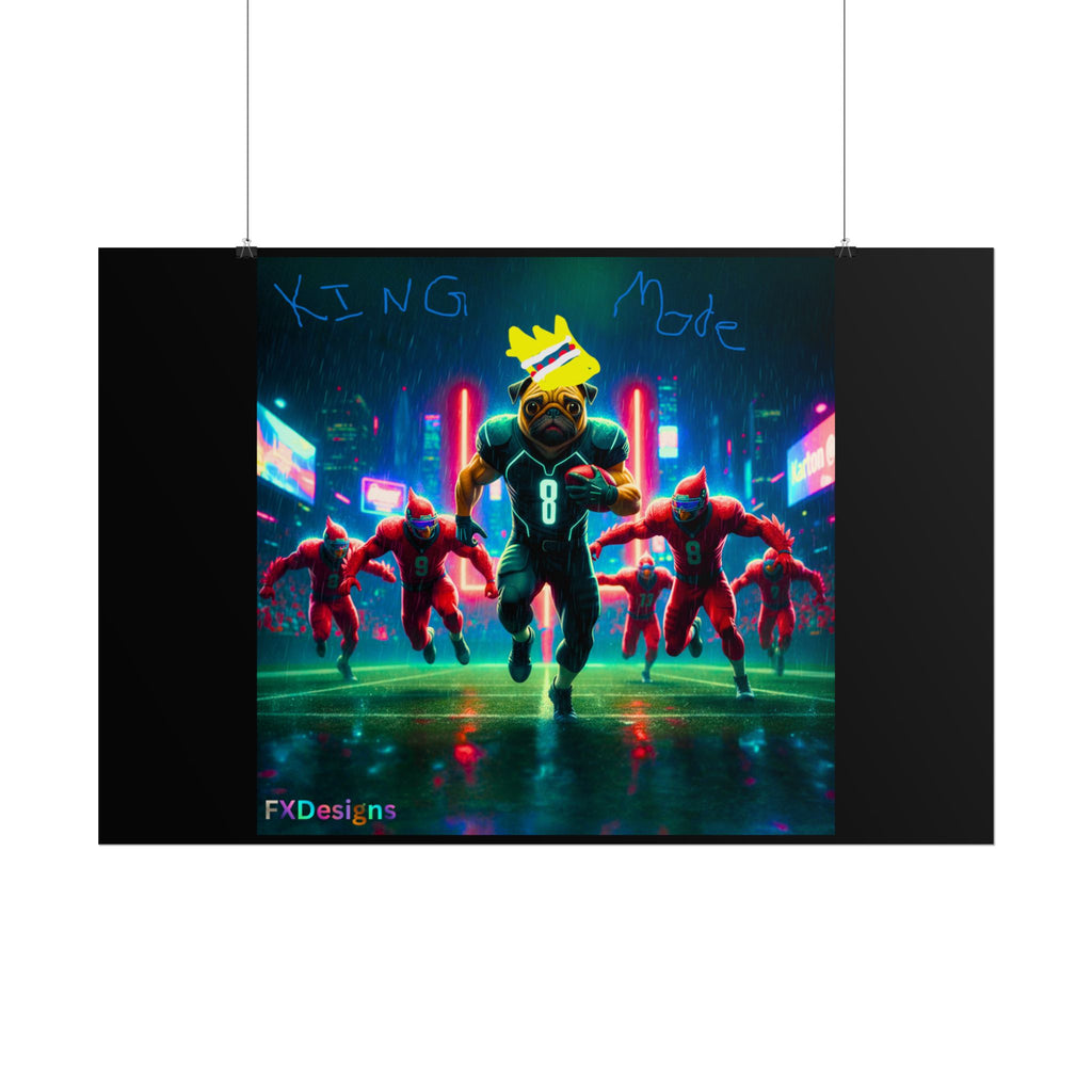 Rolled Poster — 'King Mode' Cyberpunk Football Bear Art Print