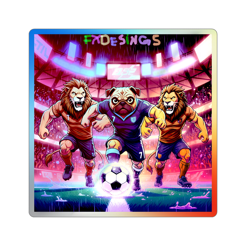 Holographic Soccer Pug & Lions Die-Cut Sticker