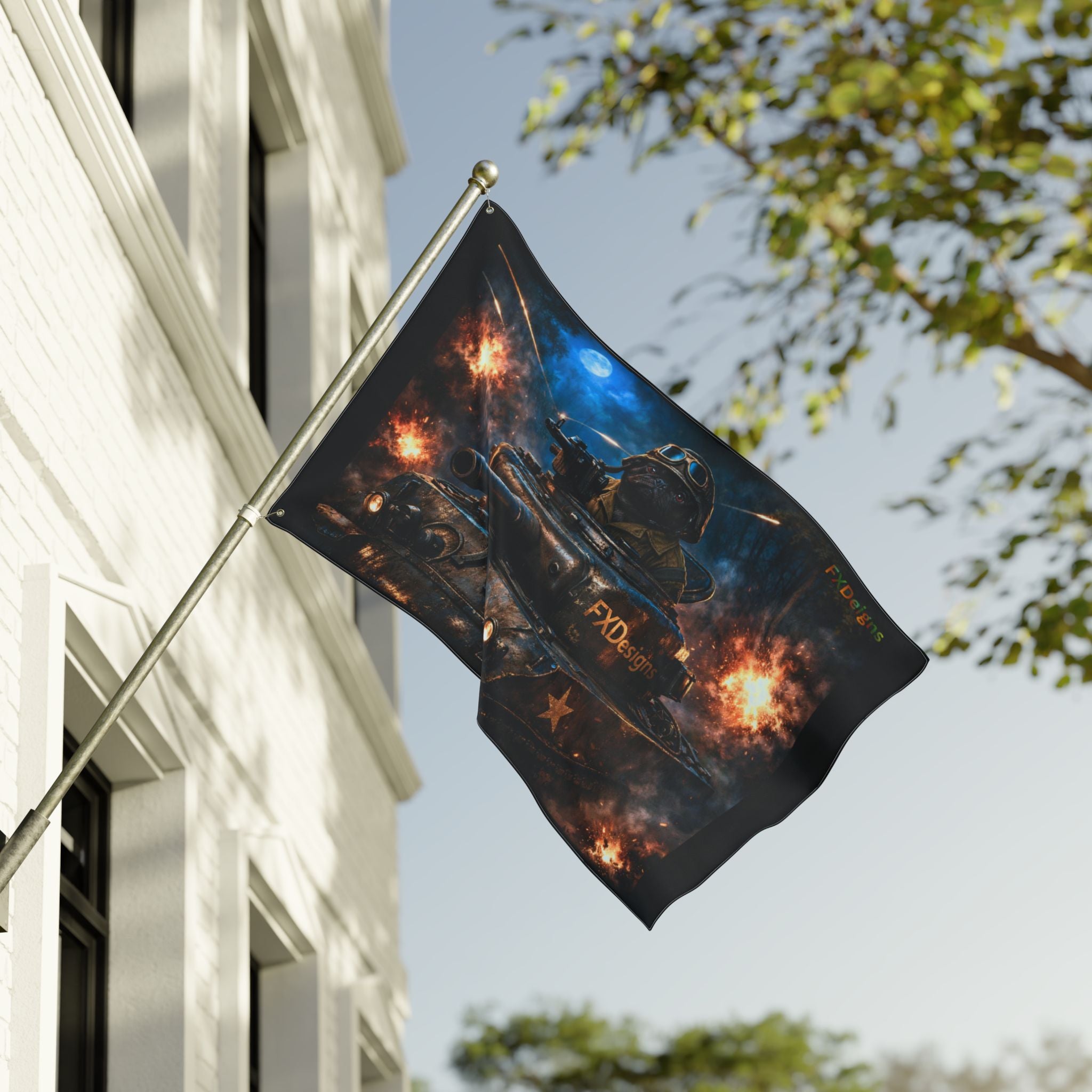 Battle Tank Double-Sided Flag – Military Tank Night Combat Decor