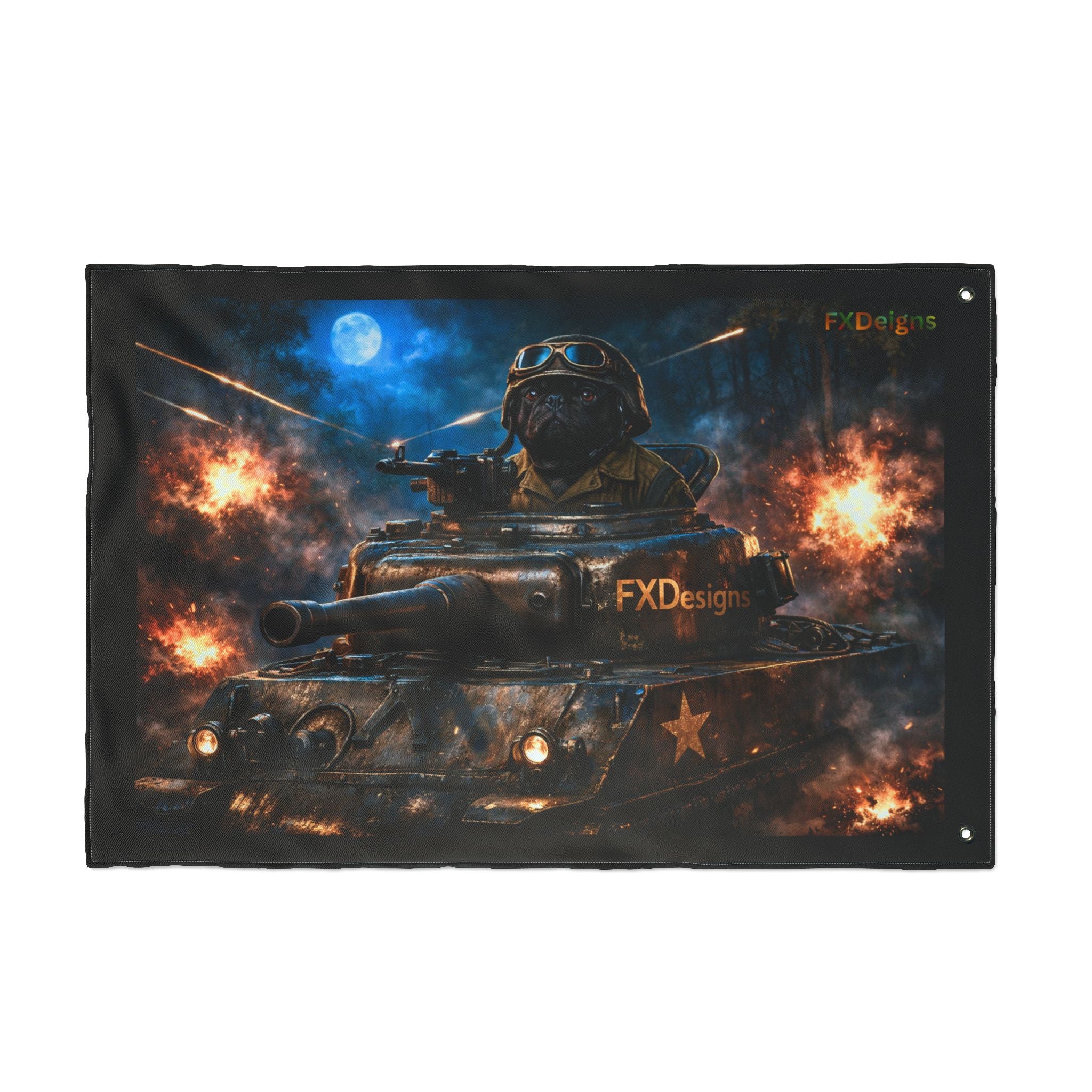 Battle Tank Double-Sided Flag – Military Tank Night Combat Decor