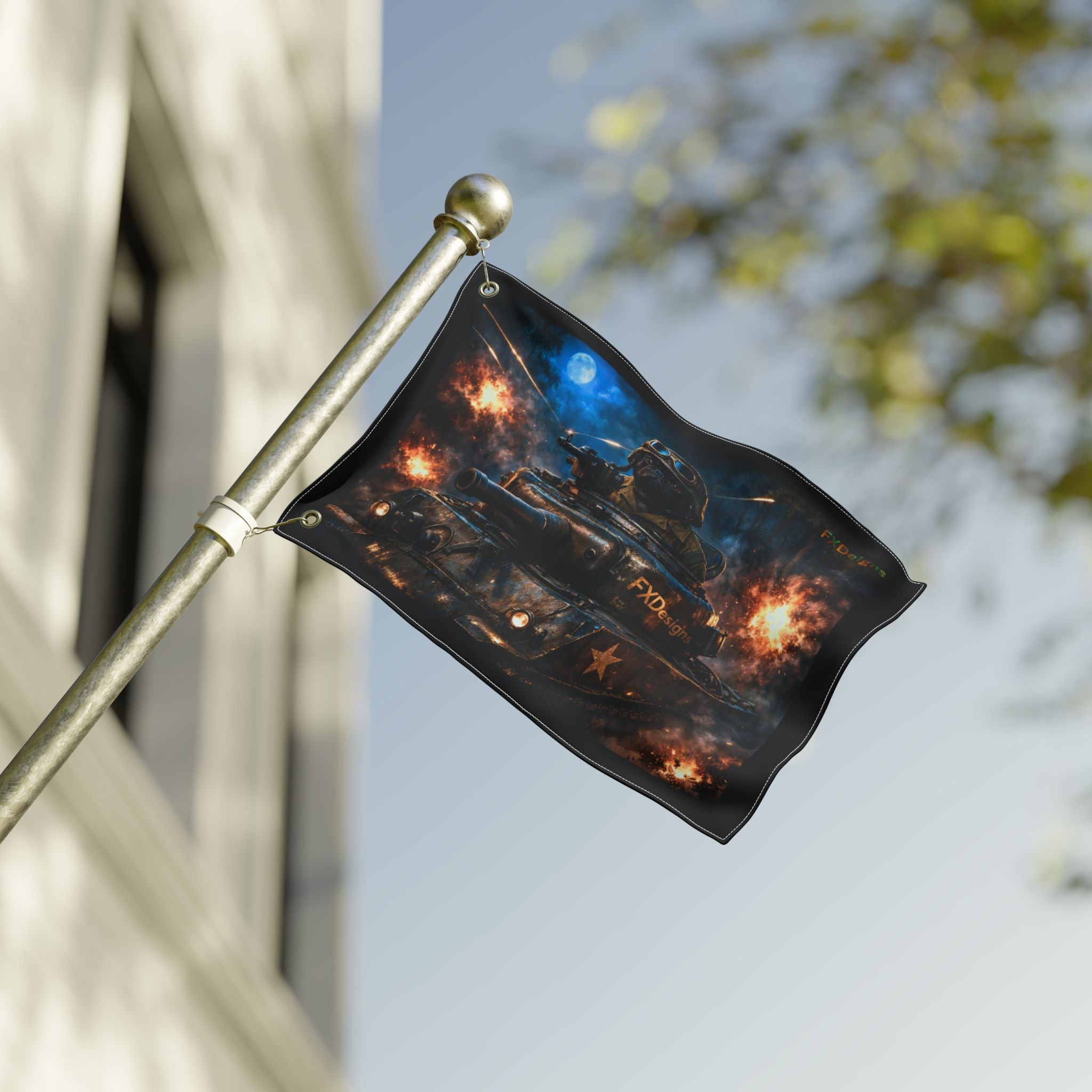 Battle Tank Double-Sided Flag – Military Tank Night Combat Decor